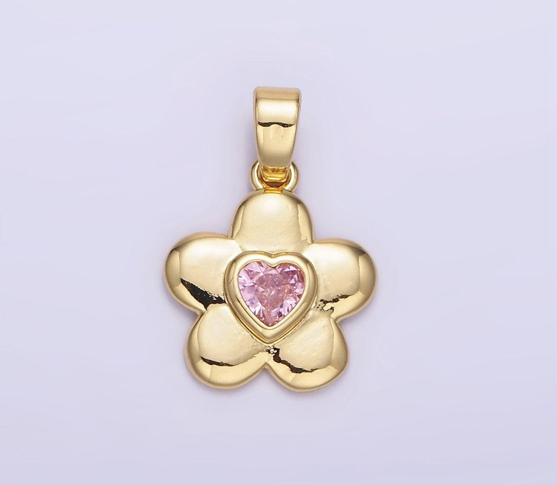 Flower heart charm